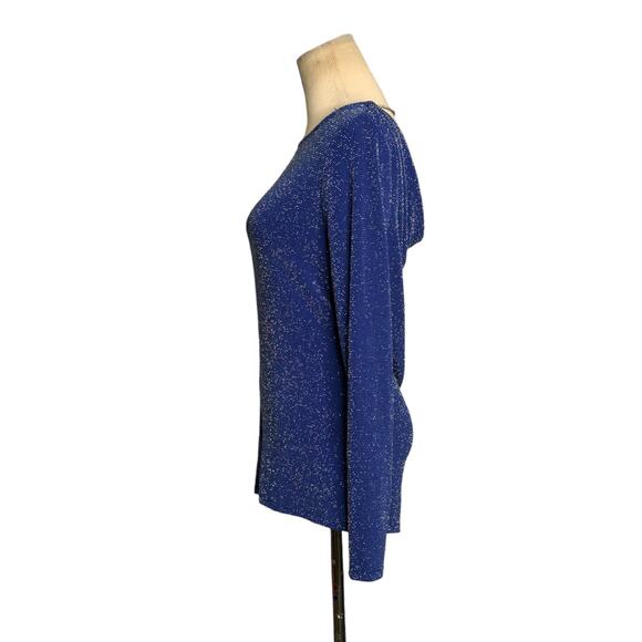 Michael Kors blue metallic long sleeves cocktail top size Small - Picture 13 of 13